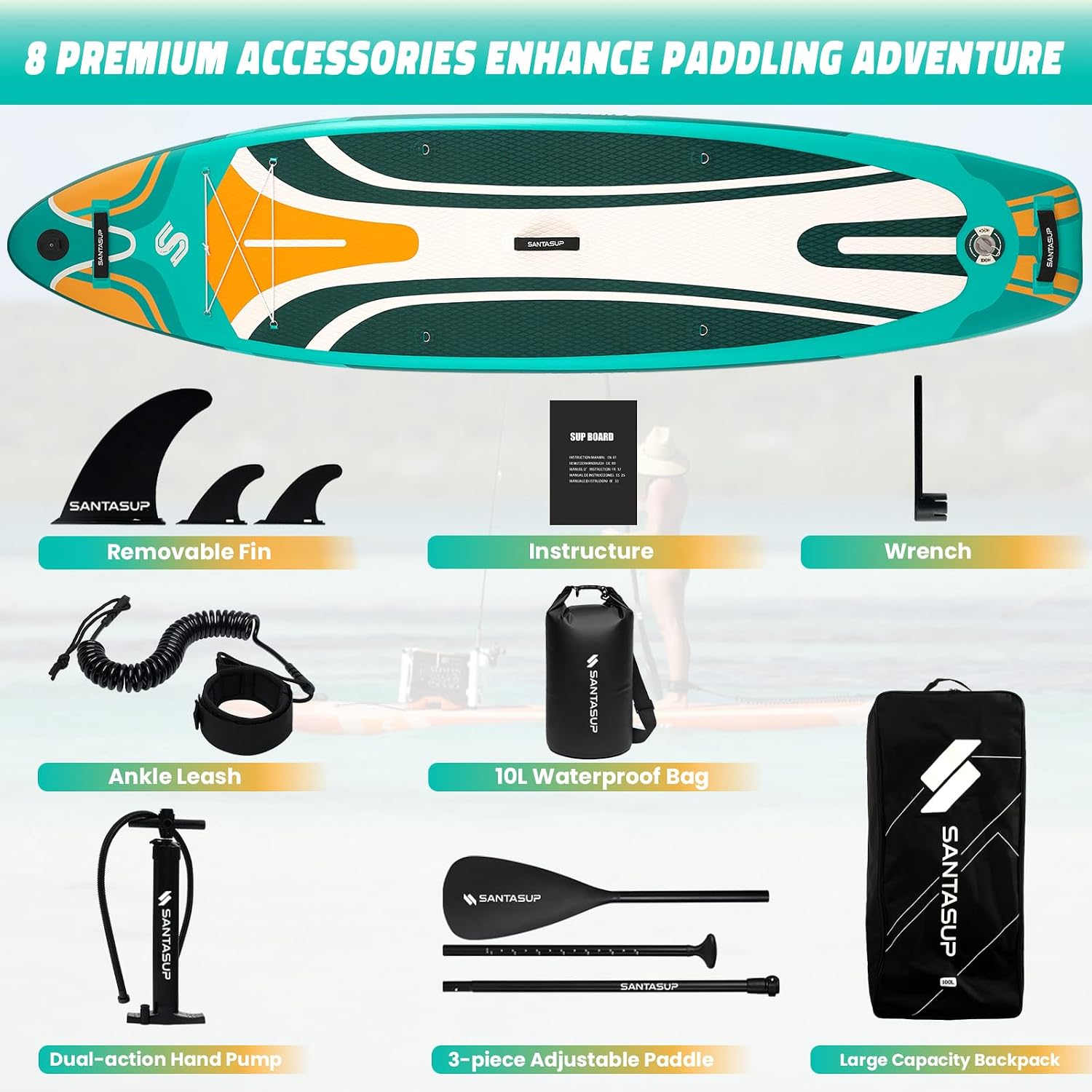 10'6'/11'Wide Inflatable Stand Up Paddle Board for Adults & Youth of All Skill Levels, with Premium SUP Paddleboard Accessories, Anti-Slip EVA Deck