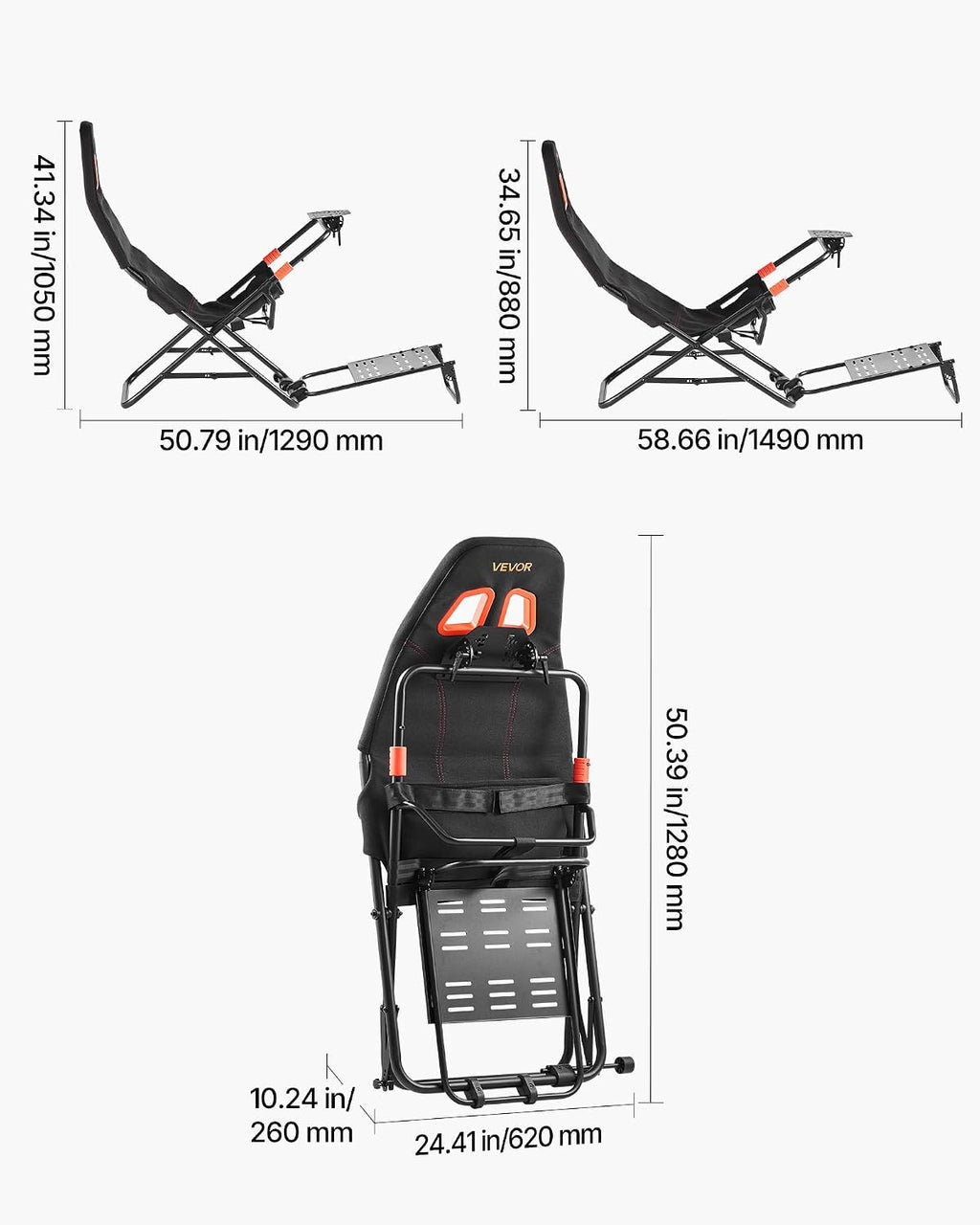 VEVOR Portable Racing Wheel Stand, Foldable & Adjustable Steering Sim Wheel Stand, 18.5 in Seat Inner Width, Compatible with Logitech G923/G920/G29, Thrustmaster T248P, Fanatec, Hori, Mad Catz, Black