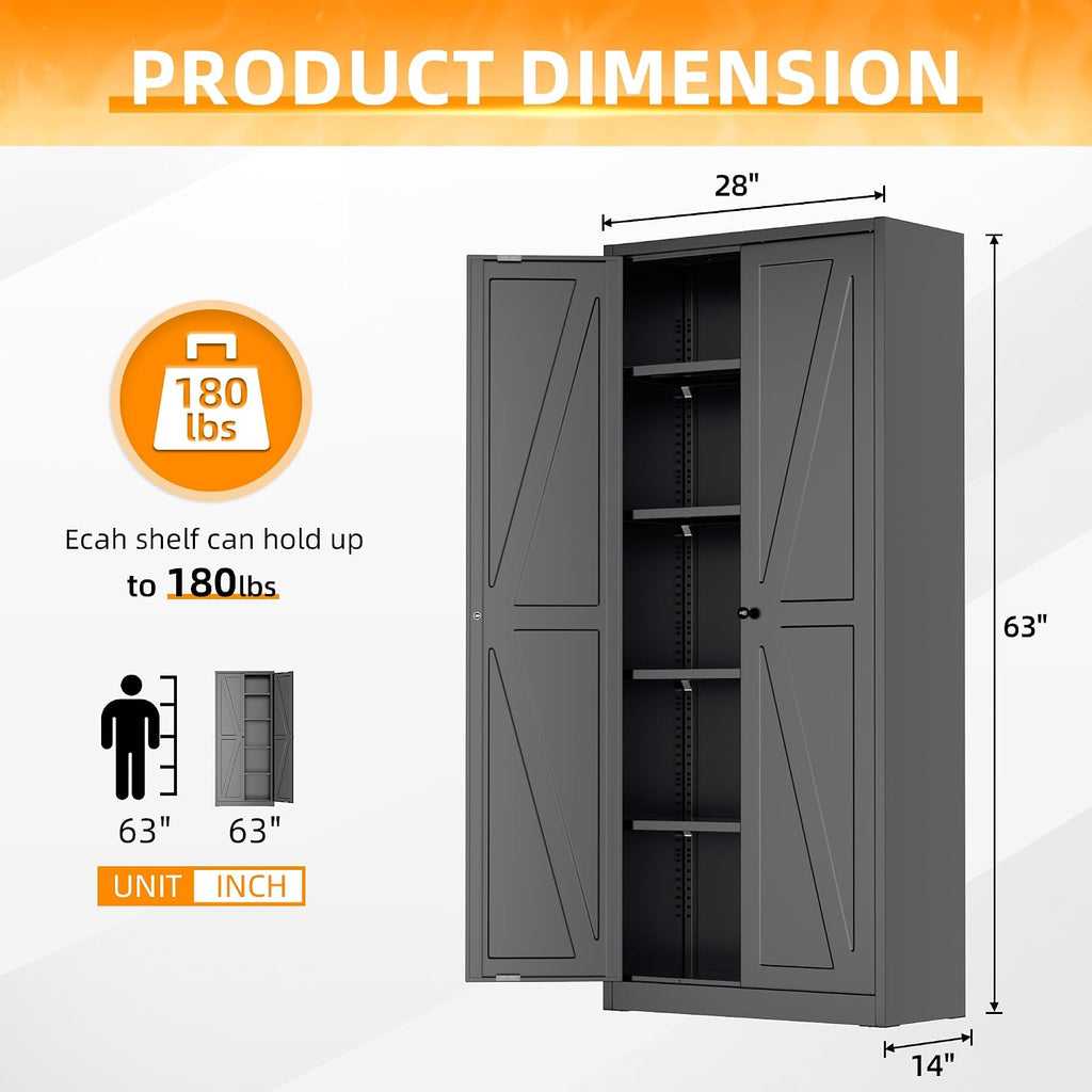 INTERGRAET 63' H Pantry Cabinet, Metal Kitchen Pantry Cabinets with 2 Doors and 4 Shelves, Farmhouse Food Storage Cabinets, Large Pantry Cabinets for Home,Kitchen,Living Room/Dining