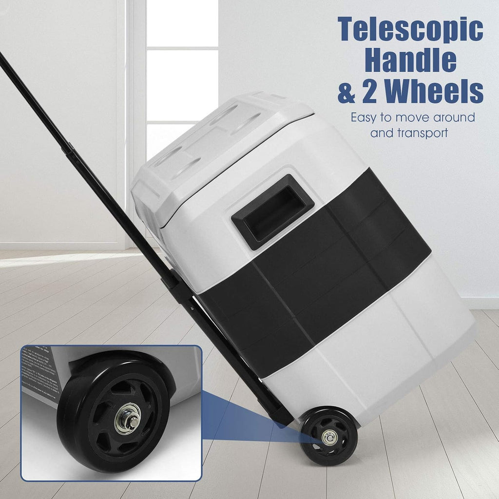 COSTWAY Car Refrigerator with Wheels, 42-Quart Dual-zone Electric Cooler with Telescopic Handle, 12V/24V DC, 100-240V AC, -4°F To 50°F, Portable Fridge Freezer for RV Camping Travel, Grey+Black