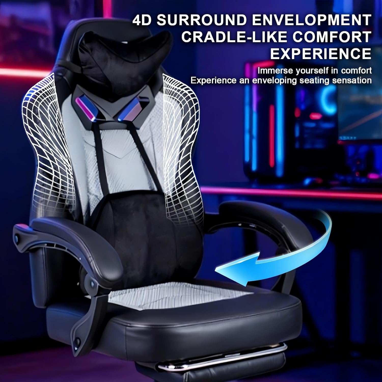 Vigosit Gaming Chair PRO, Ergonomic Gaming Chairs for Adults Heavy People, Massage Reclining Office Desk Computer Chair with Footrest and Lumbar Support, Big Tall Mesh Gamer Chair with Cushion (Grey)