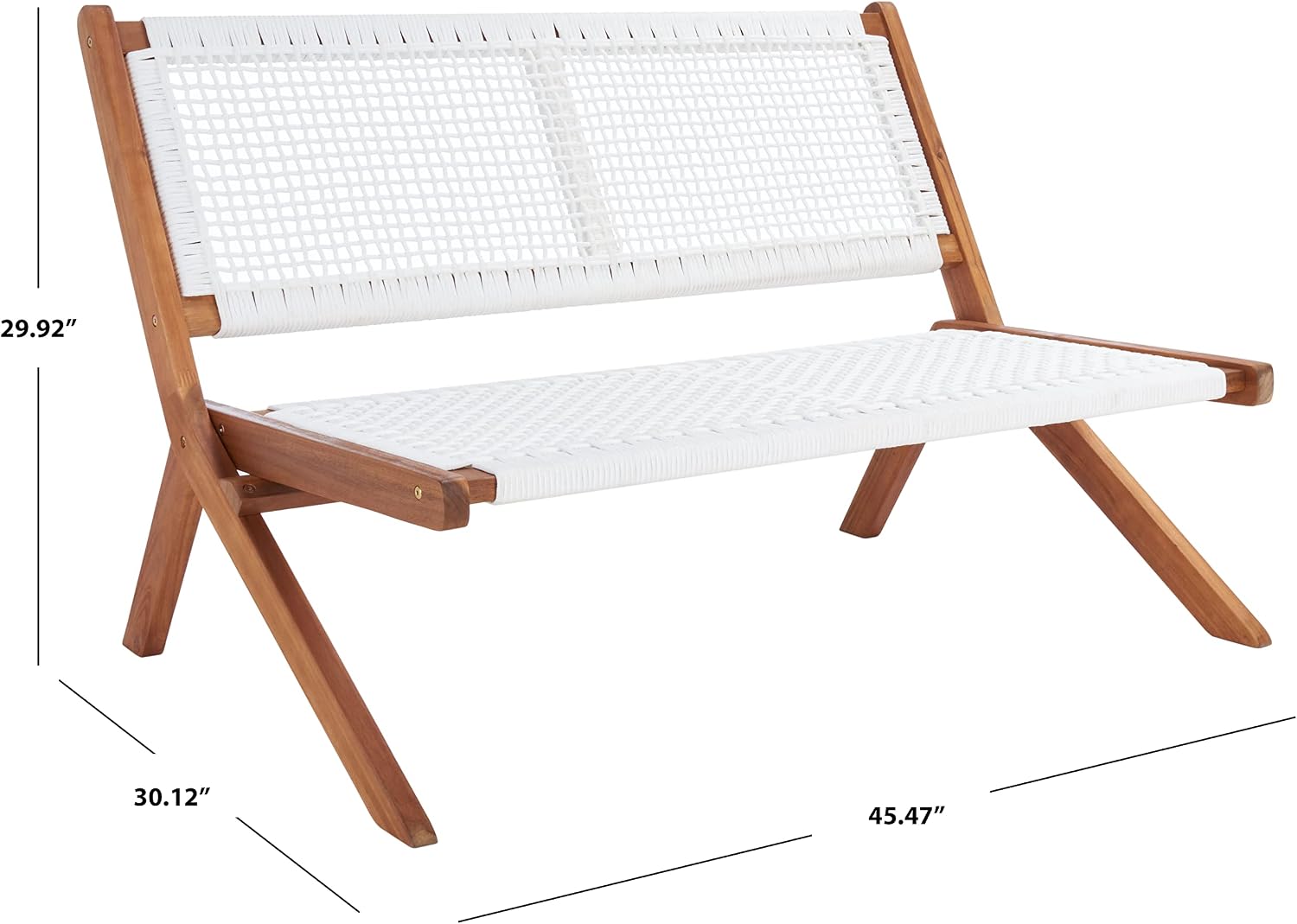 SAFAVIEH Outdoor - Kobina Folding Bench - Natural & White - Solid Wood and Rope - Modern Sculpted Folding Design - Ideal for Patio, Deck, Porch, Backyard, 13.8' Seat Height (PAT7304D)