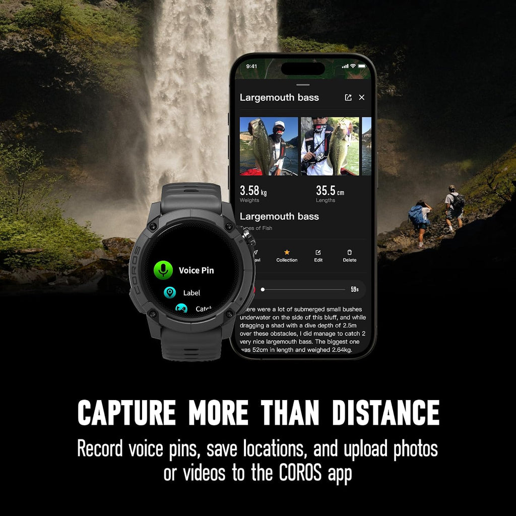 COROS Nomad GPS Outdoor Watch, Global Maps with Turn-by-Turn Navigation, 22-Day Battery Life, Voice-Pin Adventure Journal, Fishing Modes with Tides & Catch Logging, for Hiking, Fishing (Ash)
