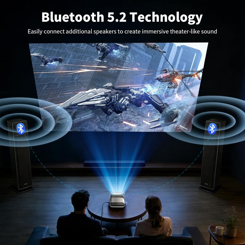 【Native 1080P & Auto Focus】Smart Mini Projector with WiFi and Bluetooth, 500ANSI, Auto Keystone Correction, Compatible with Smartphone, Laptop, HDMI, USB