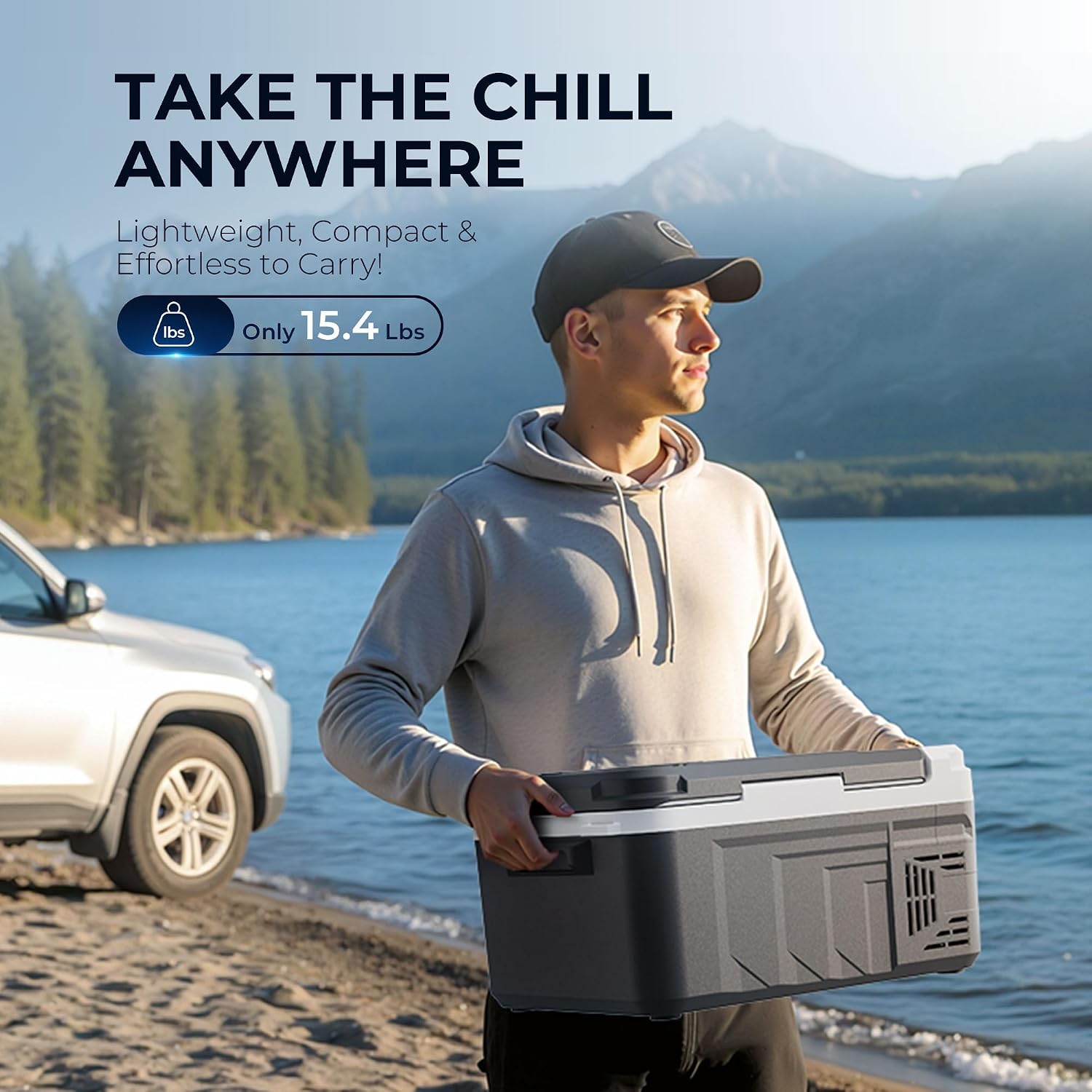 EKOJUCE 12 Volt Car Refrigerator, 11 Quart (10L) Electric Compressor Cooler -4℉~68℉, Car Fridge 12/24V DC & 100-240V AC, Portable Freezer for Camping, RV, Truck, Travel, Outdoor