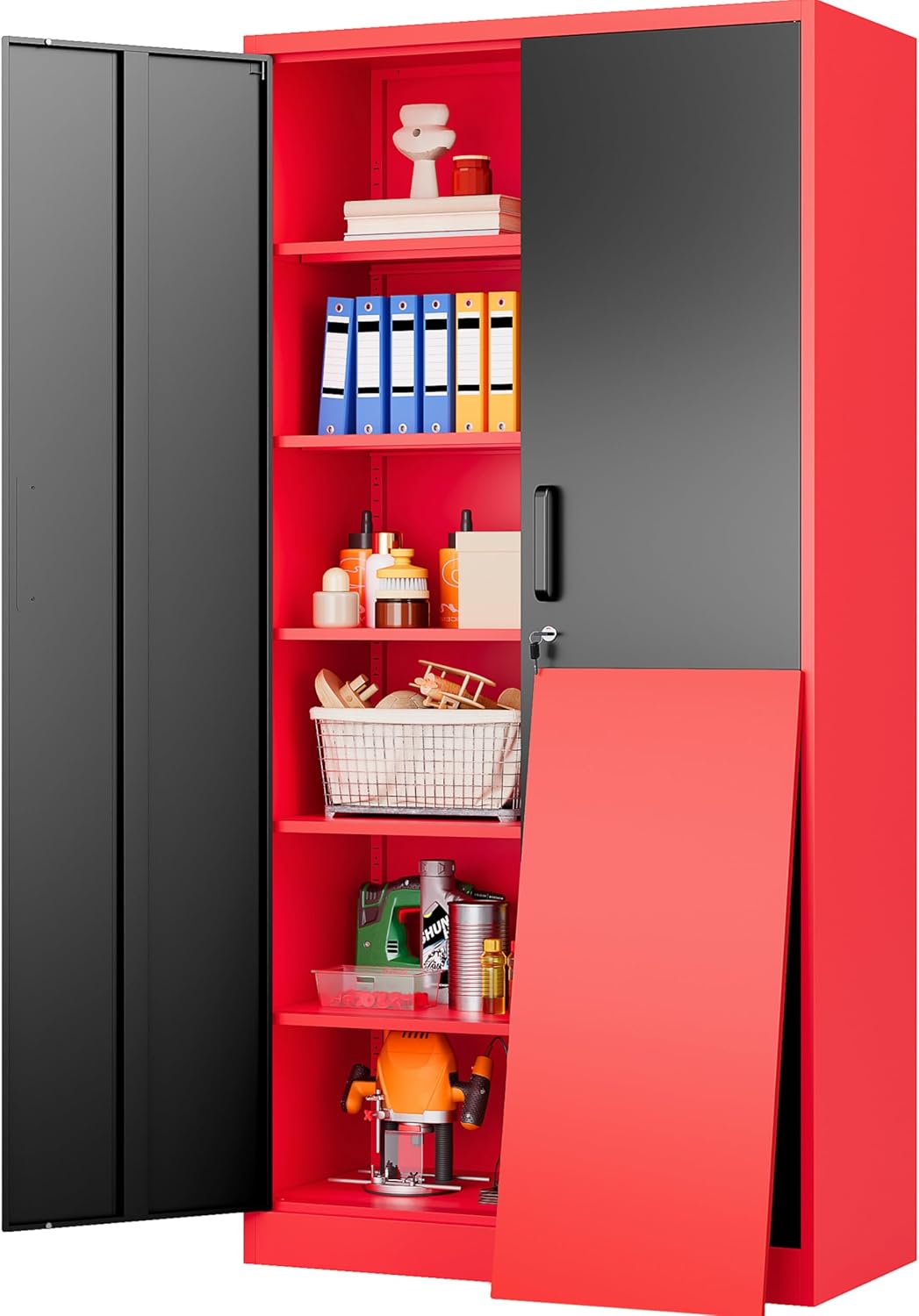 SISESOL Wide & Deep Metal Storage Cabinet with 6 Shelves,72' Tall Red Garage Storage Cabinet with Lock,Metal Cabinets with Locking Doors,Lockable Steel Cabinets for Home,Office,Shop,Garage,72x36x18