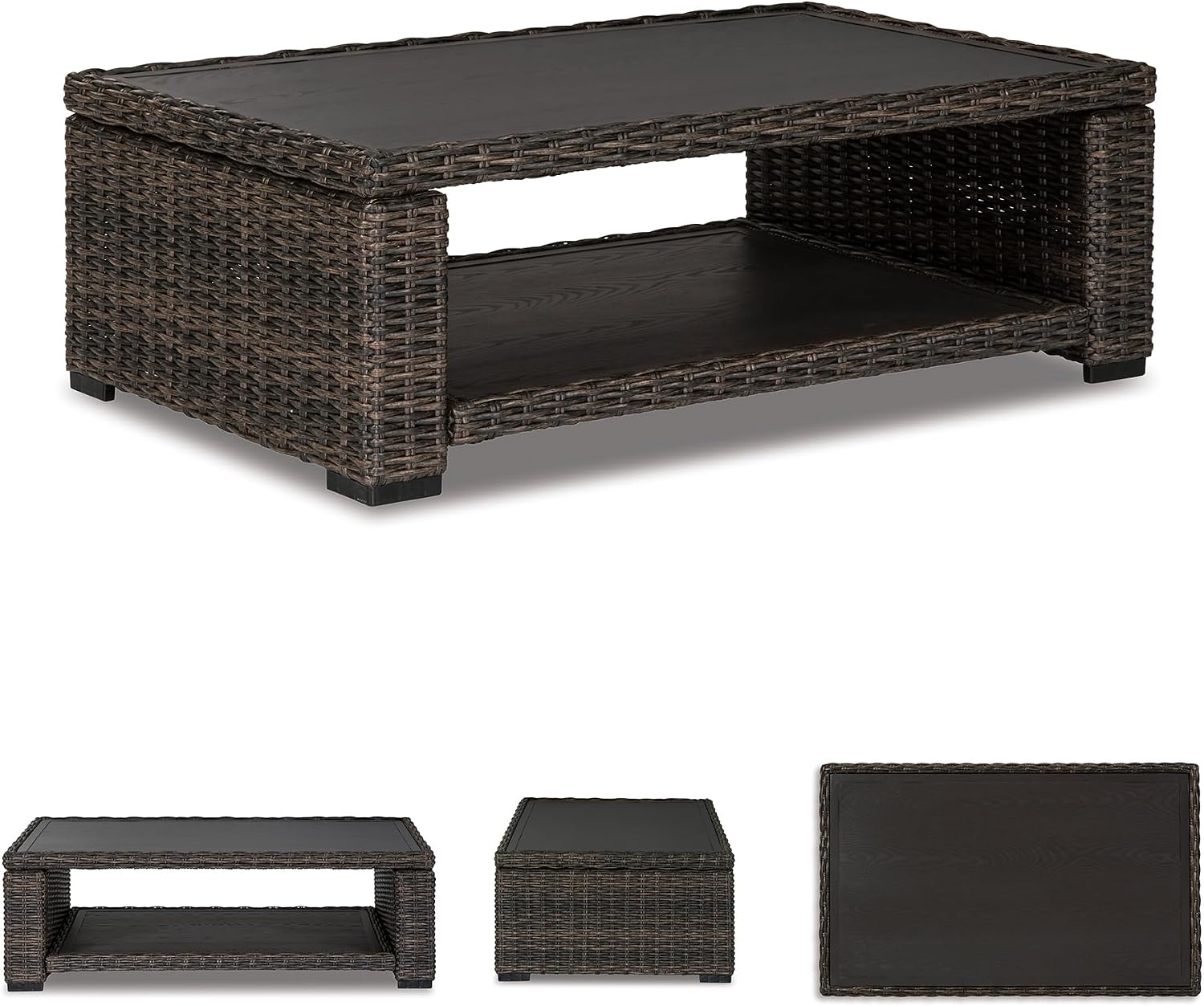 Signature Design by Ashley Grasson Lane Outdoor Wicker Cocktail Table with Aluminum Frame, Brown