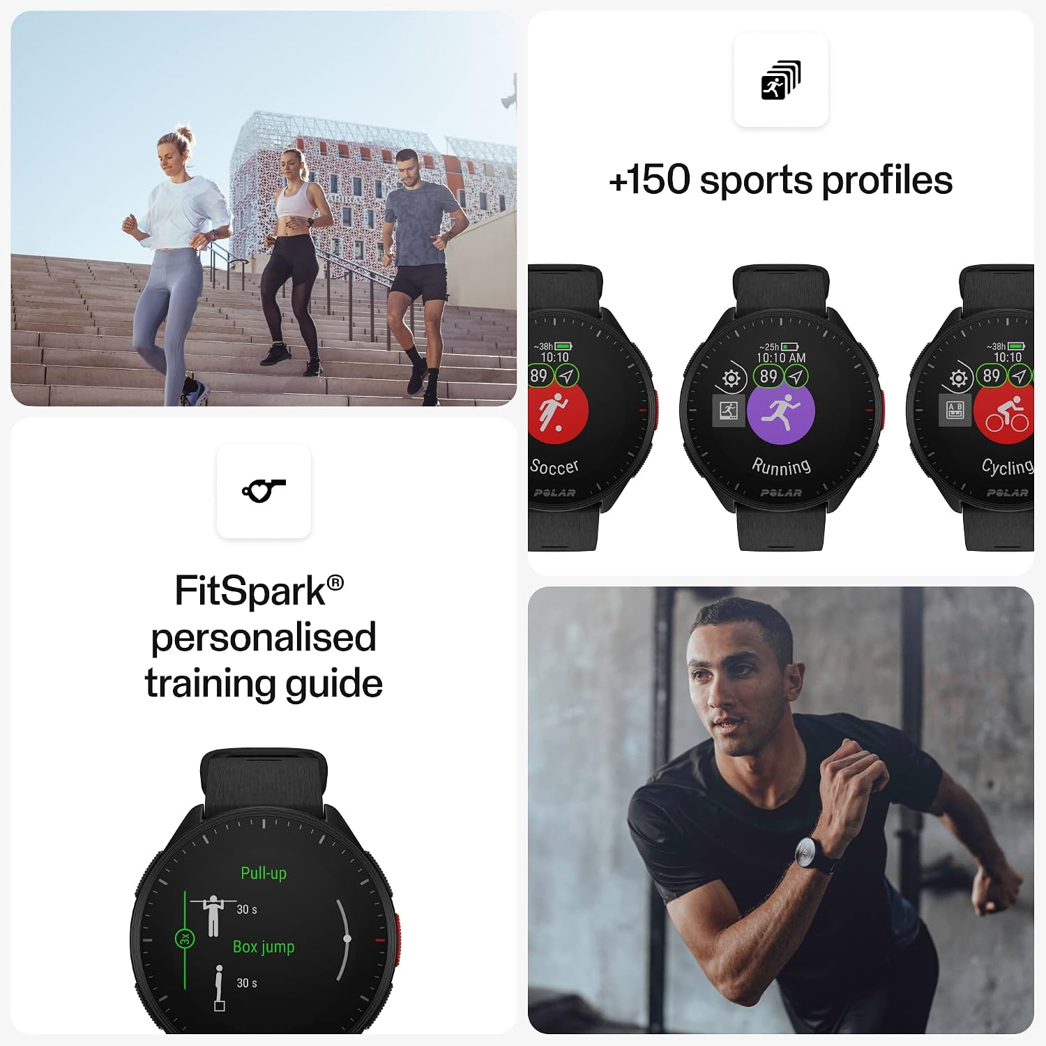 POLAR Pacer Ultra-Light GPS Fitness Tracker Smartwatch for Runners; S-L, for Men or Women, Black