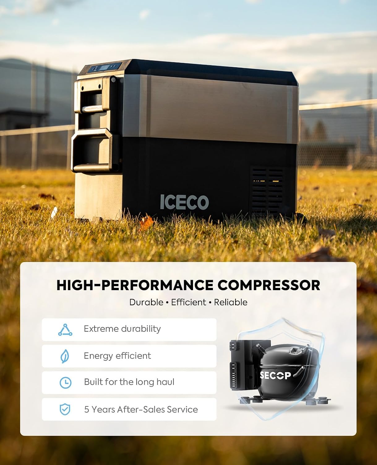ICECO JP50 Pro Portable Refrigerator,12Volt Car Fridge Freezer, Compact Refrigerator with Secop Compressor, for Outdoor, Camping 51.7 Quart, -4℉～68℉, DC 12/24V, AC 110/240V, Multi-directional Lid