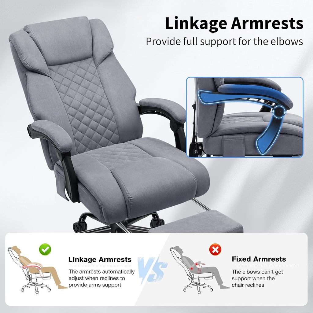 HOFFREE Heated Office Chair Massage Office Chair with Heat 400lbs Executive Reclining Home Desk Chair with Footrest,Linkage Armrests for Heavy People(Grey)