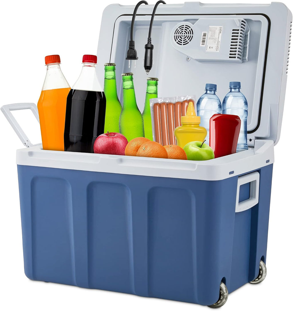 Ivation Electric Cooler & Warmer with Wheels & Handle |48 Quart (45 L) Portable Thermoelectric Fridge For vehicles & Trucks| 110V AC Home Power Cord & 12V Car Adapter for Camping, Travel & Picnics