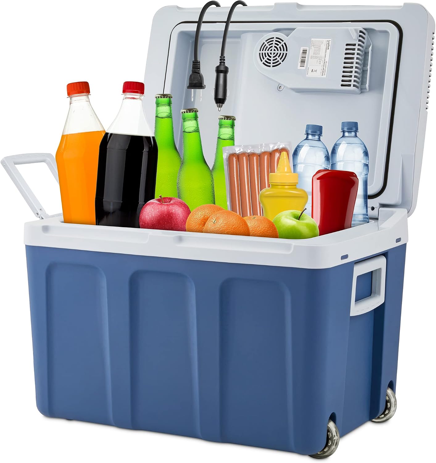 Ivation Electric Cooler & Warmer with Wheels & Handle |48 Quart (45 L) Portable Thermoelectric Fridge For vehicles & Trucks| 110V AC Home Power Cord & 12V Car Adapter for Camping, Travel & Picnics