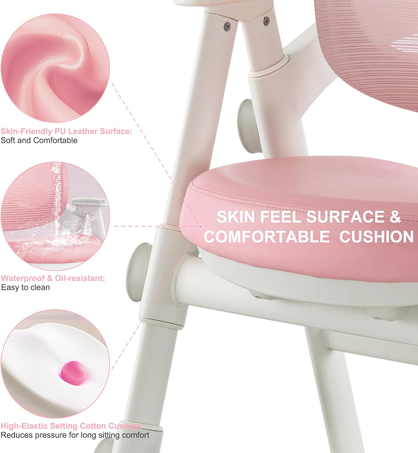 Ergonomic Kids' Study Chair, Height Adjustable Kids Desk Chair for Boys Girls,Comfortable for Teenagers Playing, Drawing, Ideal Gift for Children,Students（Pink）
