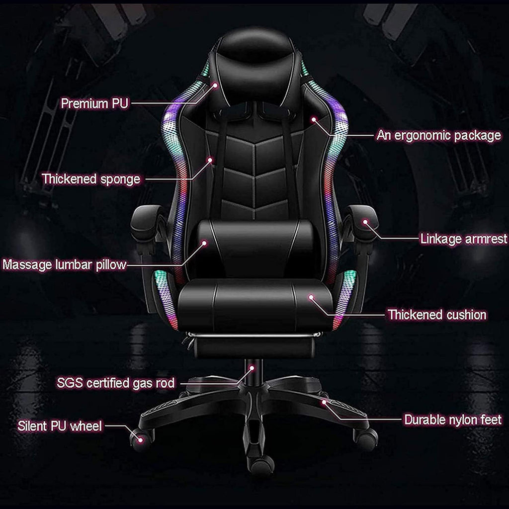 Gaming Chair /Pro Gaming Chair , Full Massager Lumbar Support and Bluetooth Speaker Video Gaming Chairs LED Lights Load-Bearing 150KG,Red