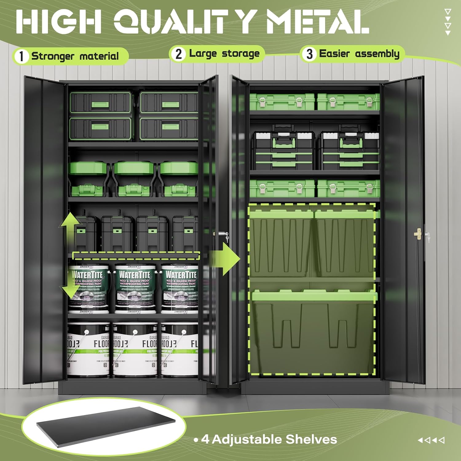 SUNCROWN 72' Metal Storage Cabinet - Heavy-Duty Metal Garage Cabinet with 4 Adjustable Shelves & 2 Doors for Tools, Office, Home, Workshop,Black