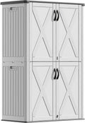Devoko 50 Cu Ft Plastic Outdoor Storage Shed, Vertical Resin Storage Cabinet with Lockable Door, Durable Storage Shed for Patio Furniture, Pool Toys, Garden Tools, White, Shelf Not Included