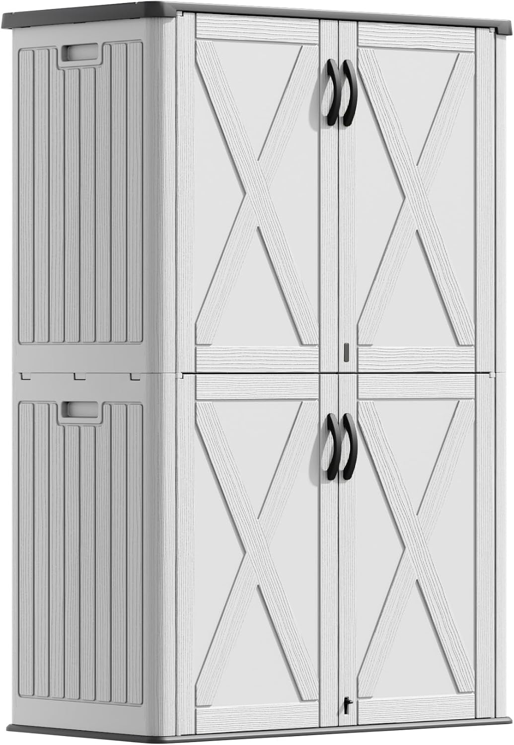 Devoko 50 Cu Ft Plastic Outdoor Storage Shed, Vertical Resin Storage Cabinet with Lockable Door, Durable Storage Shed for Patio Furniture, Pool Toys, Garden Tools, White, Shelf Not Included