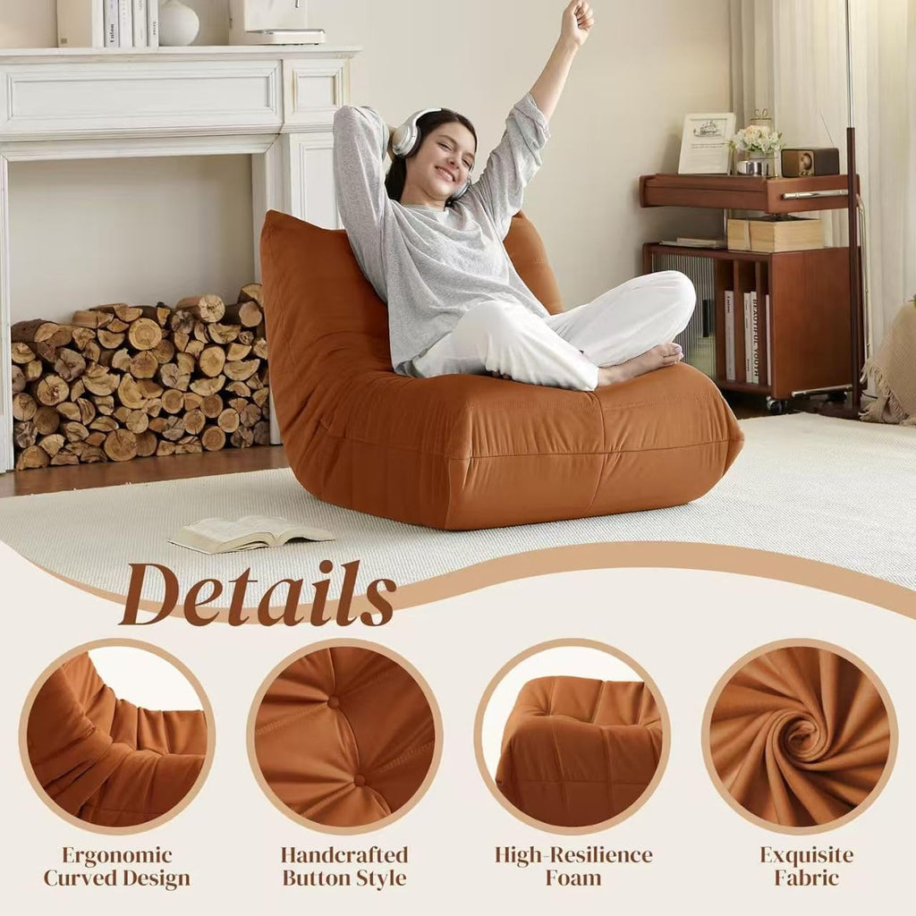 Warmiehomy Bean Bag Chair, Corduroy Bean Bag Couch with Button Design, Pre-Filler Foam Floor Fireside Chair for Adults and Kids for Gaming Reading Relaxing Watching(Orange)