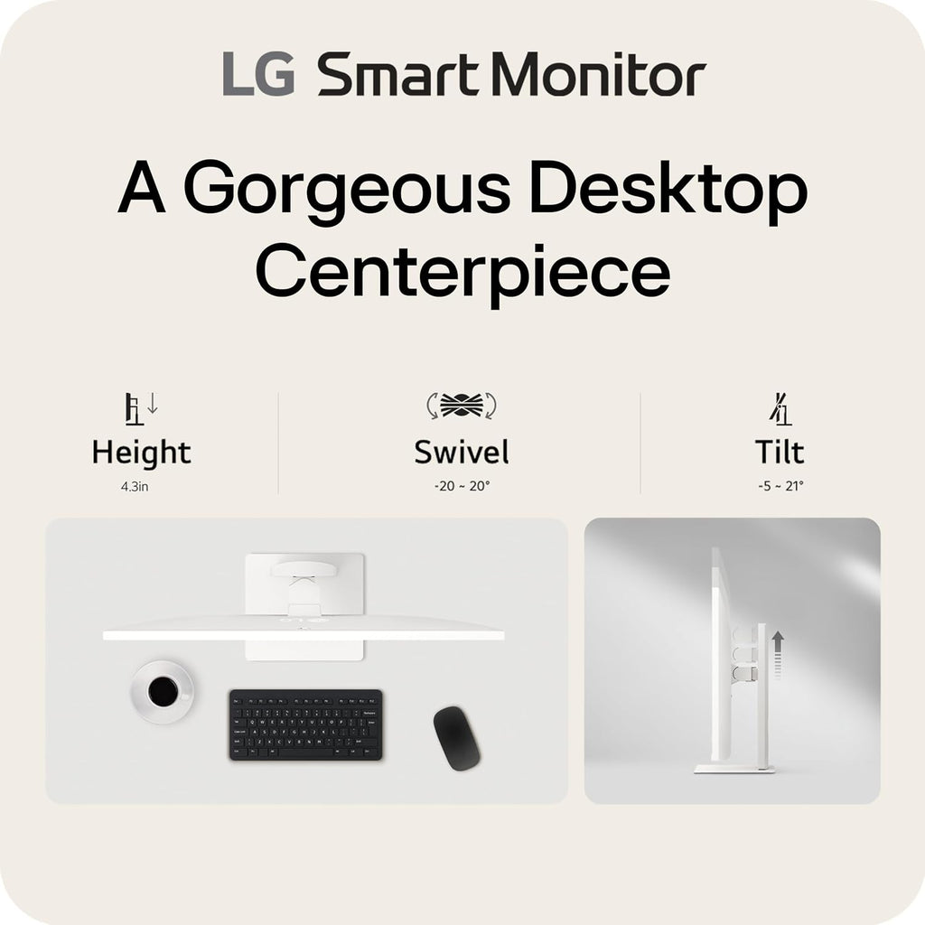 LG 37U730SA-W 37-inch Smart 4K UHD (3840 x 2160) IPS Computer Monitor, 60Hz, HDR10, webOS, Built-in Speaker, Airplay 2, Screen Share, HDMI, USB Type-C PD 65W, Tilt/Height/Swivel Stand, White