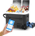 Electric Cooler with Battery 12V 52 Quart(50L) Car Refrigerator Dual Zone Dual Door Freezer Fridge with Wheels 12/24V DC & 100-240V AC Portable Fridge for Camping Truck Boat RV Camper SUV Travel