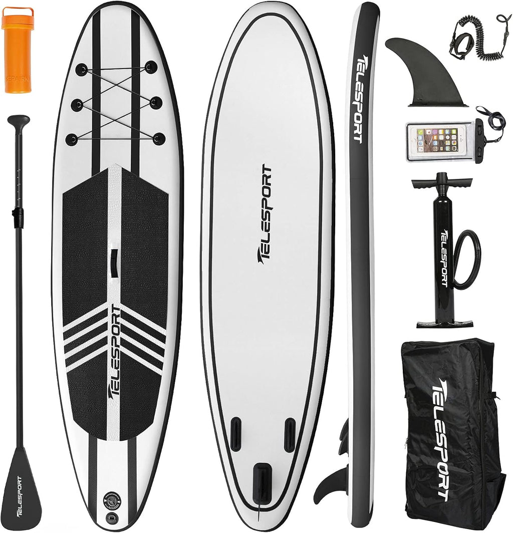 TELESPORT Paddle Boards 11 Foot Long 33 Inch Wide Inflatable Stand Up Paddleboard Blowup SUP Board with Accessories, 350 Pound Weight Capacity, Black