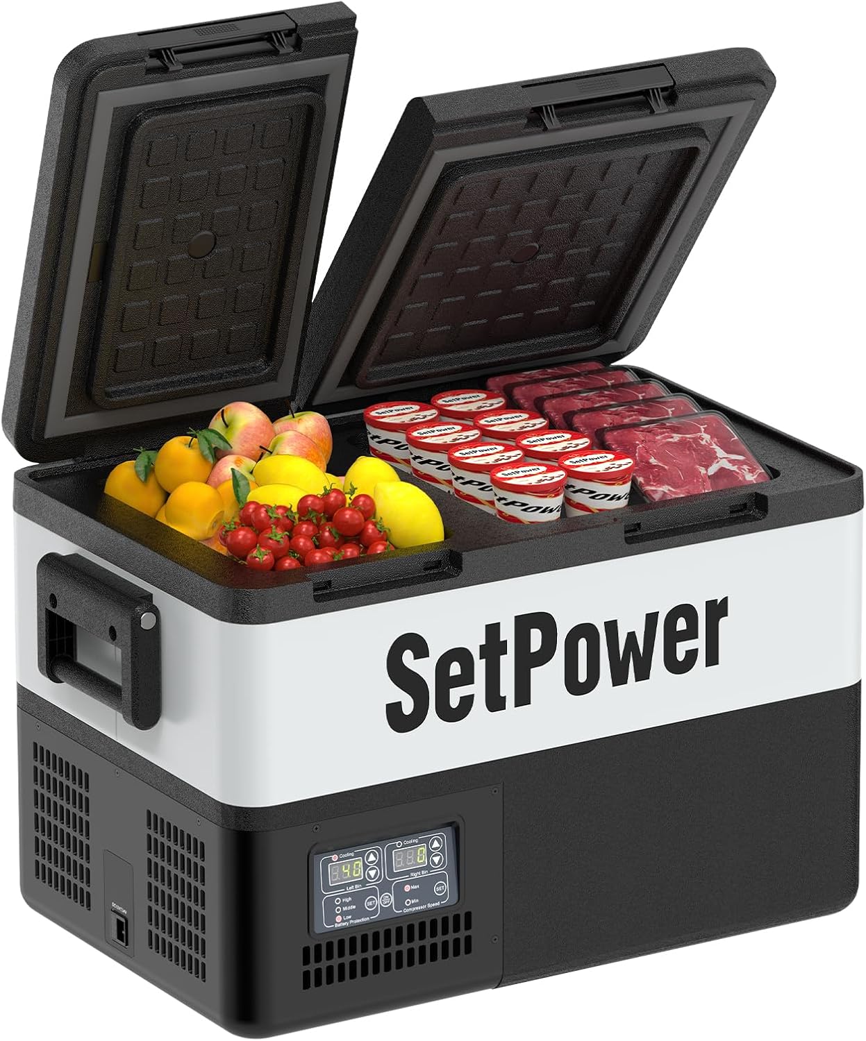 Setpower PT35 Car Refrigerator with AC Adapter,35L Dual Zone Portable Freezer,12 Volt Refrigerator Electric Cooler for Car camping, RV,Truck,Vehicles,Travel and Home Use,12/24V DC & 110/240V AC,0℉-50℉