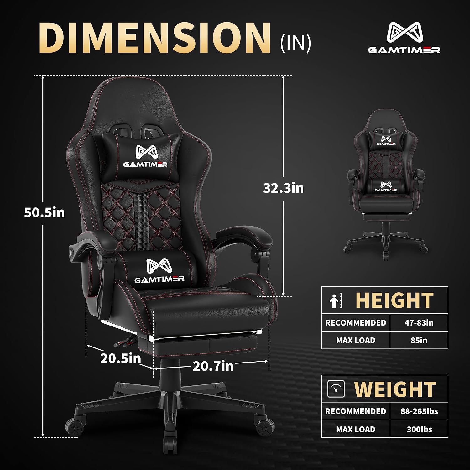 Gamtimer Gaming Chair, 400 lbs Adult Chair, High Back Computer Chair with Footrest and Linked Armrests, Office Video Game Chair with Lumbar Support (Black)