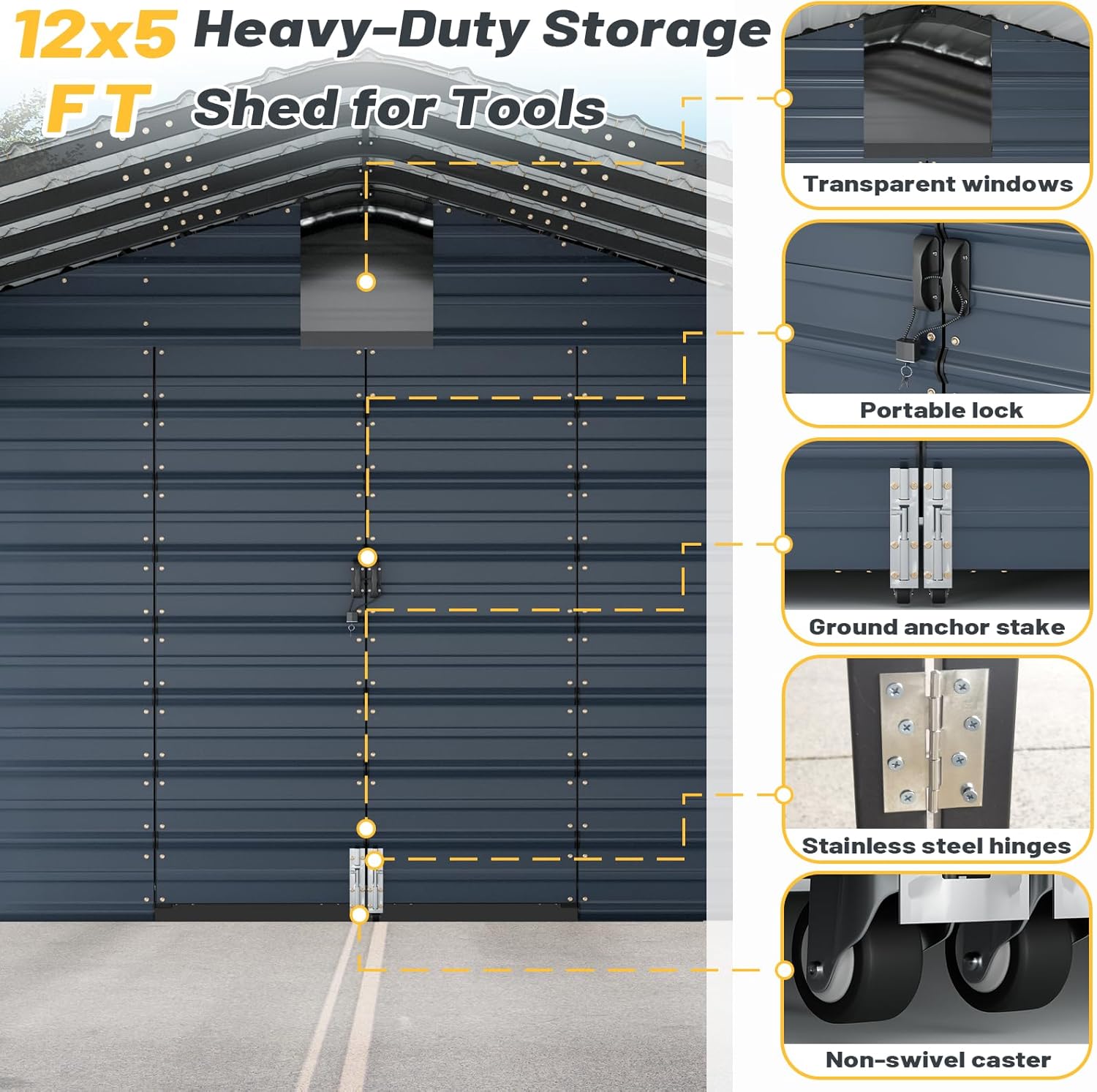 EROMMY 12x25 FT Metal Carport with Side Storage, Heavy Duty Enclosed Carport with Lockable Storage Room, Galvanized Steel Vehicle Shelter for Car, Truck & Tools