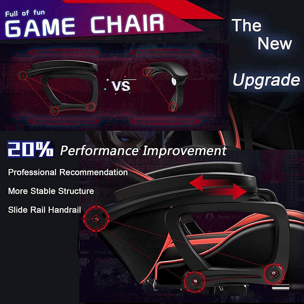 Gaming Chair with Speakers, Gaming Chair LED Lights - PU Leather Recliner 360°Swivel Function Ergonomic Video Game Chairs with Headrest Armrest Electric Massage Office Chair,Black