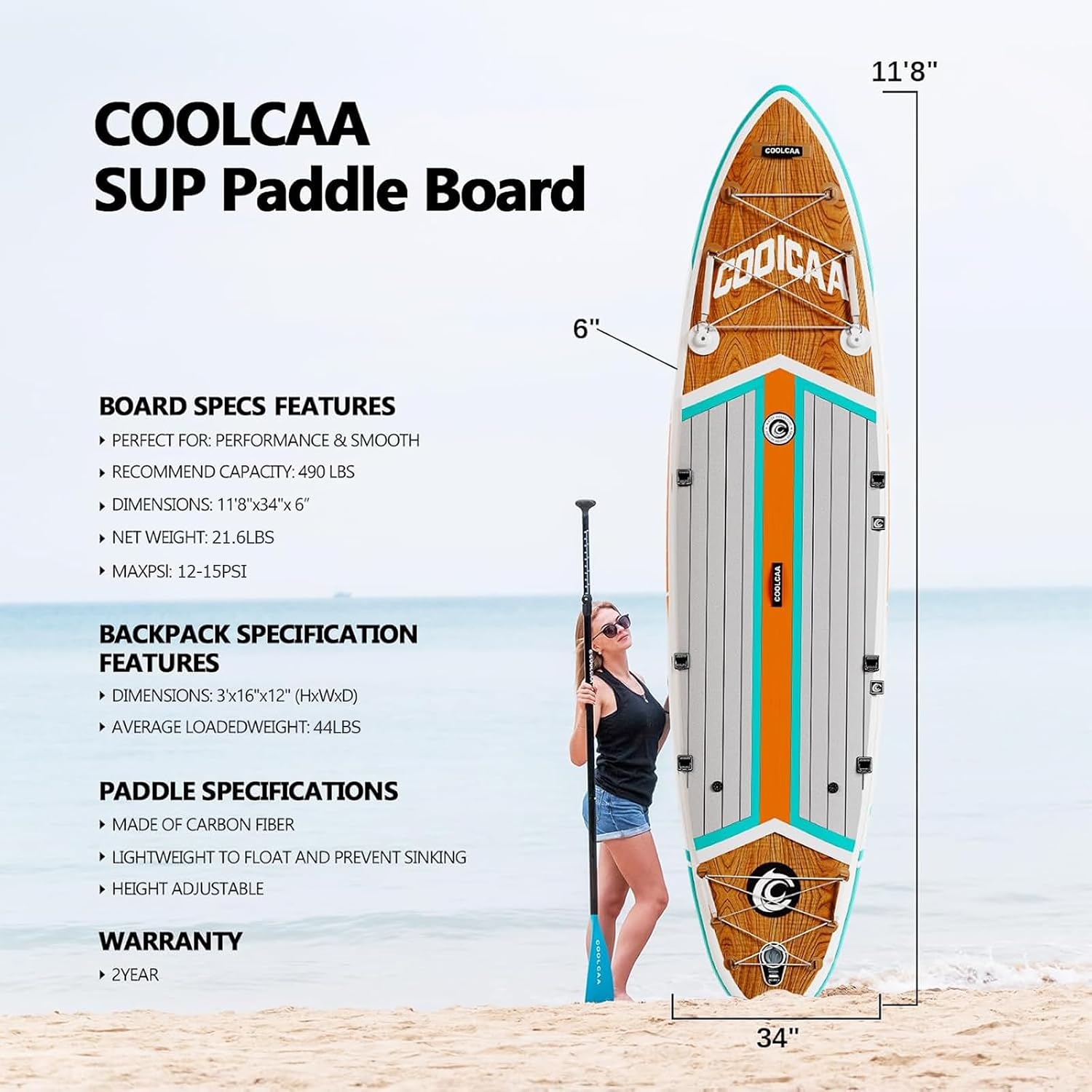 COOLCAA Dolphin Inflatable Paddle Board, Extra Wide & Stable SUP for Family and Beginners, Versatile for Water Activities, with Complete Accessories & Backpack