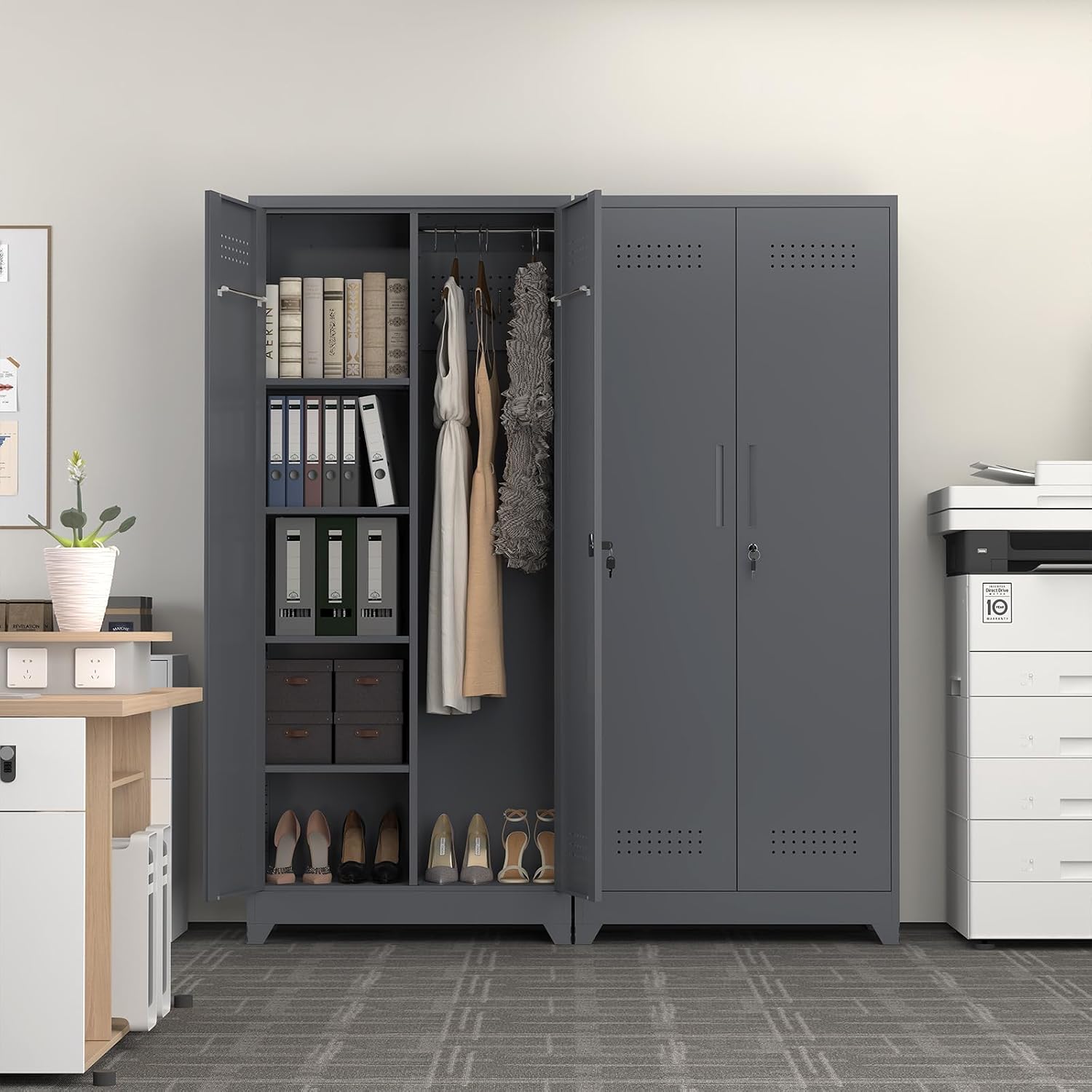 Metal Tool Storage Cabinet, Broom Closet with Hooks, 72.8' Tall Garage Cabinet with Shelves, Heavy-Duty Cleaning Storage for Utility Room, Gym, Office, Garage