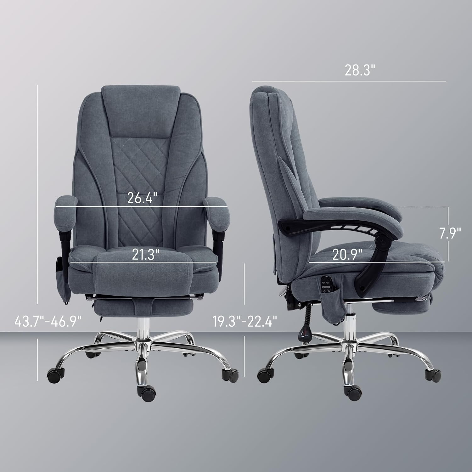 Vinsetto Massage Office Chair with Foot Rest, Executive Computer Desk Chair with 6 Vibration Point and Heat, Reclining Backrest, Swivel Wheels, Adjustable Height, Charcoal Gray