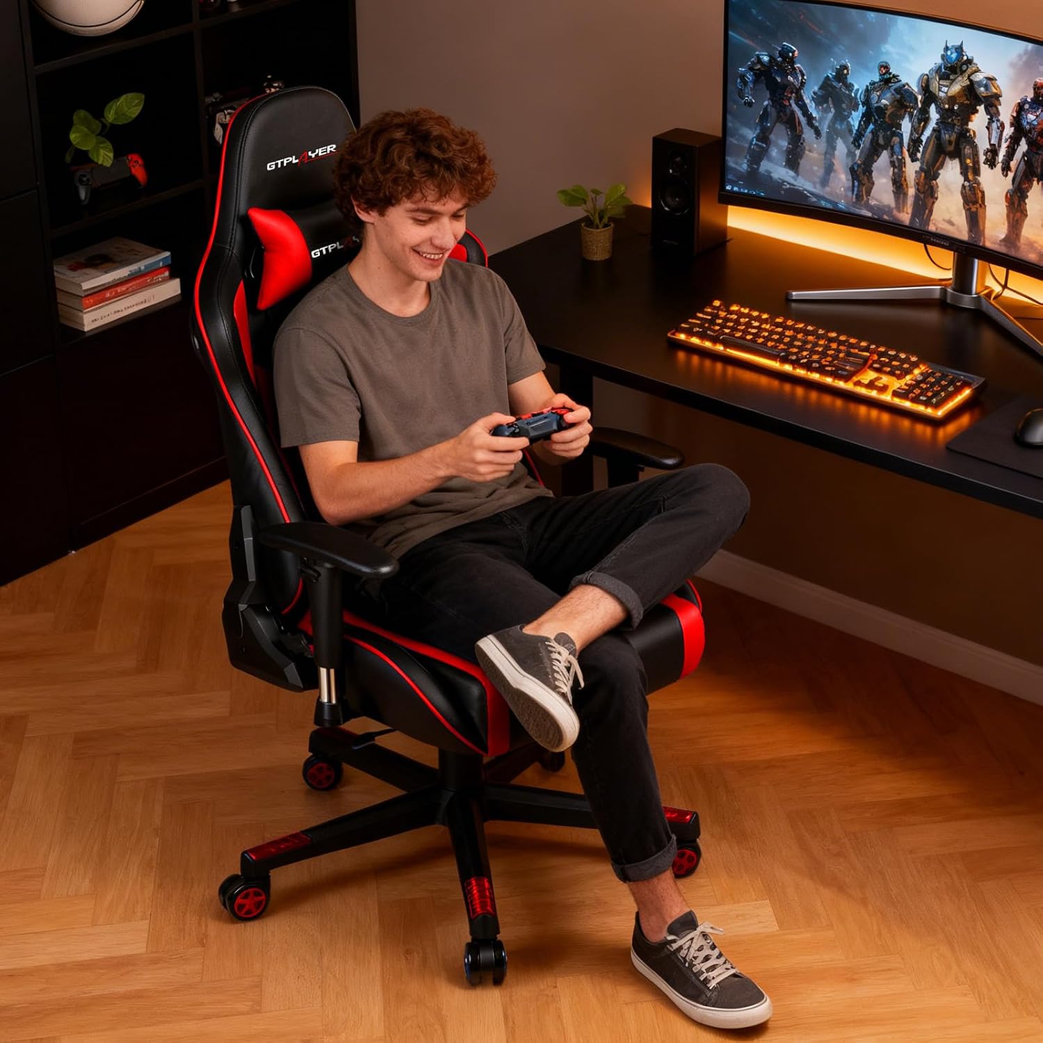 GTPLAYER Gaming Chair with Speakers Bluetooth Music Video Game Chair Audio Ergonomic Design Heavy Duty Office Computer Desk Chair (Red)