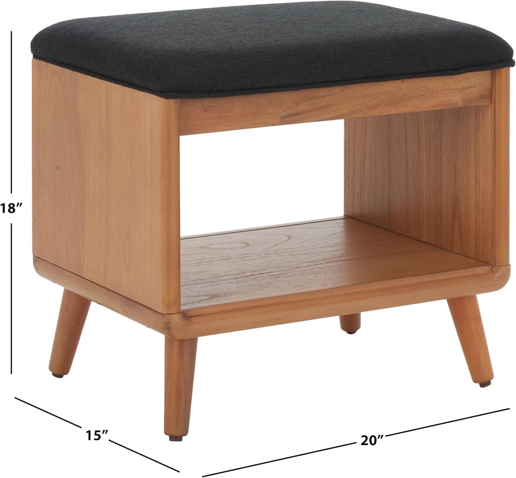 SAFAVIEH Home Collection Solo Black/Natural Open Shelf Bench with Cushion
