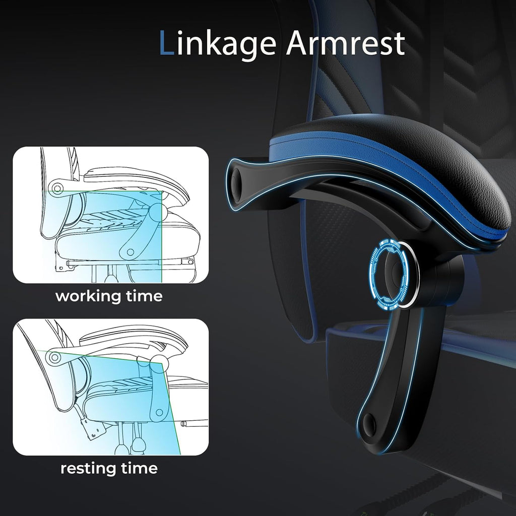 POWERSTONE Gaming Chair Video Game Chair with Footrest and Lumbar Support Racing Style PU Leather Computer Chair Ergonomic Adjustable Swivel Task Chair Blue