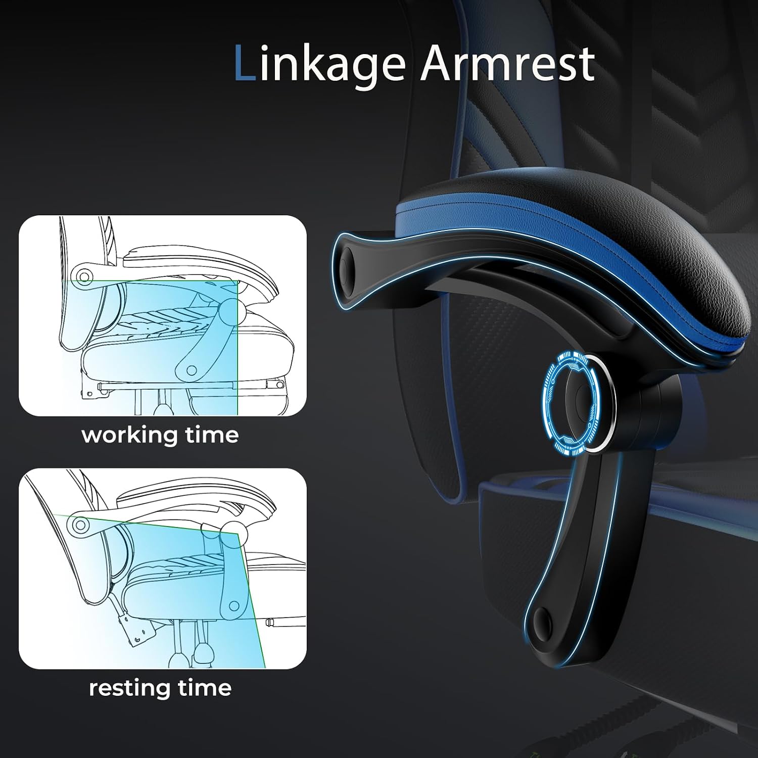 POWERSTONE Gaming Chair Video Game Chair with Footrest and Lumbar Support Racing Style PU Leather Computer Chair Ergonomic Adjustable Swivel Task Chair Blue