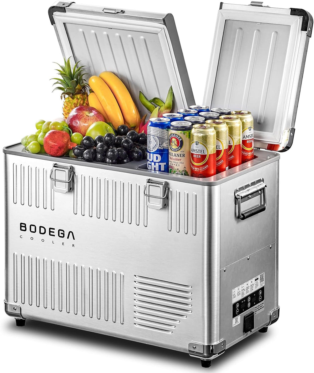 BODEGA 42 Quart (40L) Portable Car Refrigerator, 12V Dual Zone Car Fridge Freezer, Lightweight Aluminum Electric Cooler with Compressor, -4°F to 68°F, DC/AC for Truck, RV, Camping, Van, Home Use