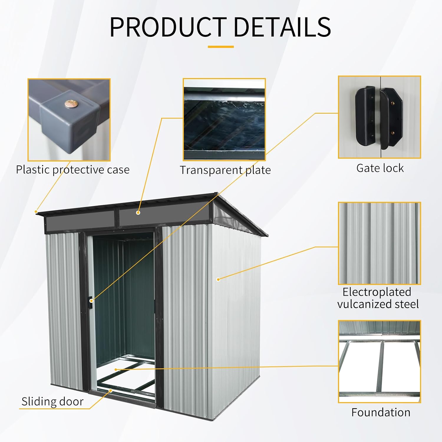 6X5 FT Outdoor Storage Shed, Waterproof Metal Garden Sheds with Lockable Door, Steel Tool Storage Buildings Shed & Outdoor Storage House for Garden, Backyard, Patio, Lawn, Trash Cans(White + Black)