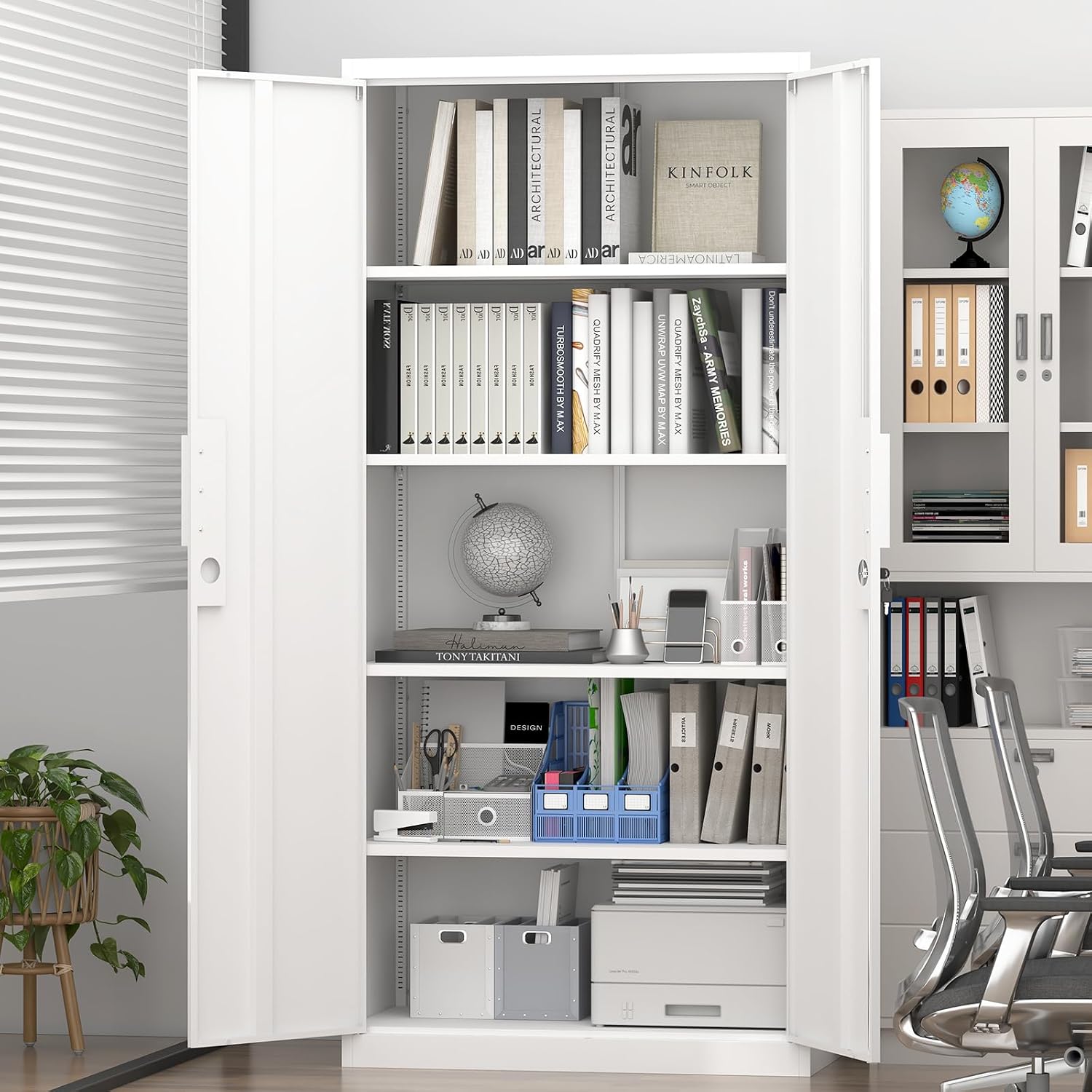 IRONFFICE Metal Locking Cabinet,Metal Storage Cabinet with Doors and Shelves,Tall White Cabinets for Home Office,Garage,Warehouse