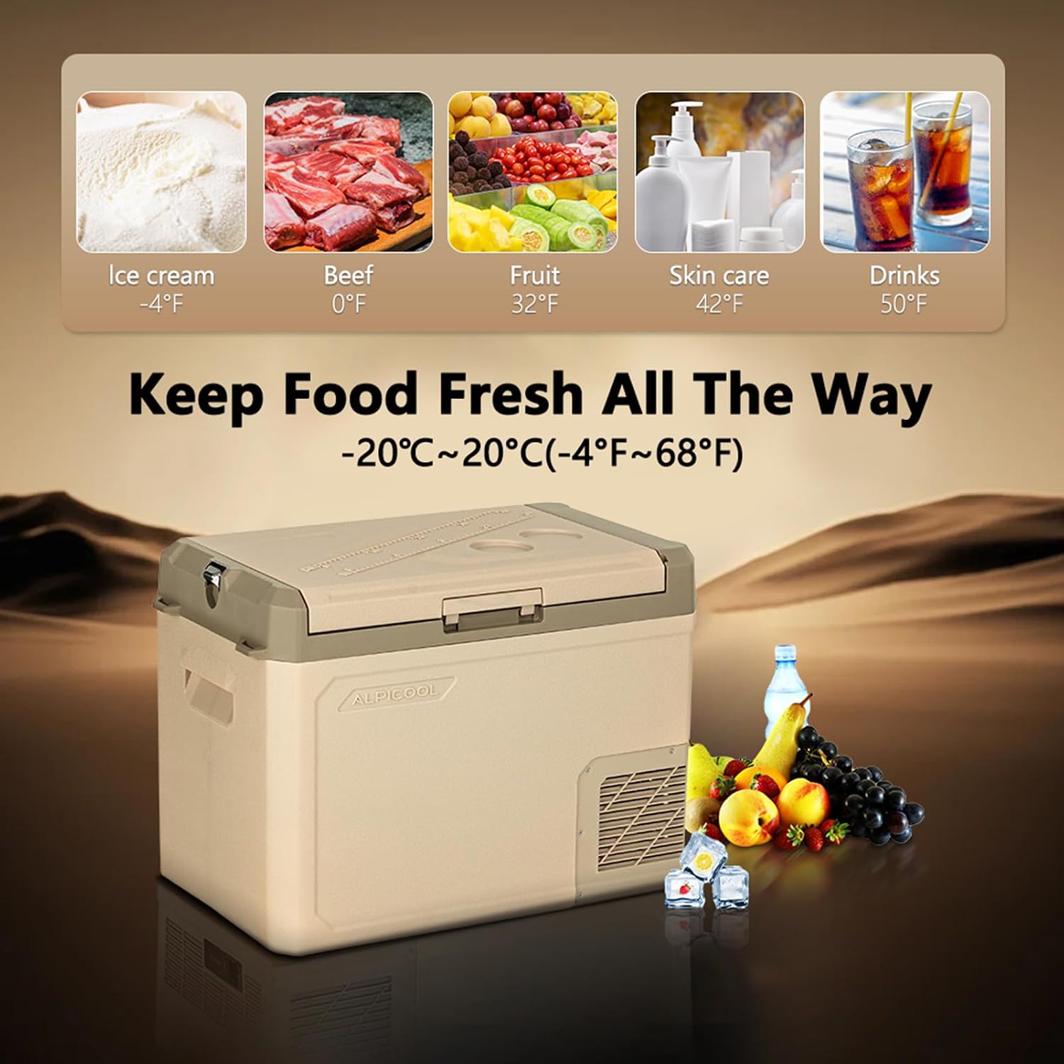 Alpicool 39 Quart GE40 Portable Car Refrigerator,12 Volt Car Freezer, Fast Cooling Fridge, with 12/24V DC and 100-240V AC for Outdoor, Camping, RV, Truck