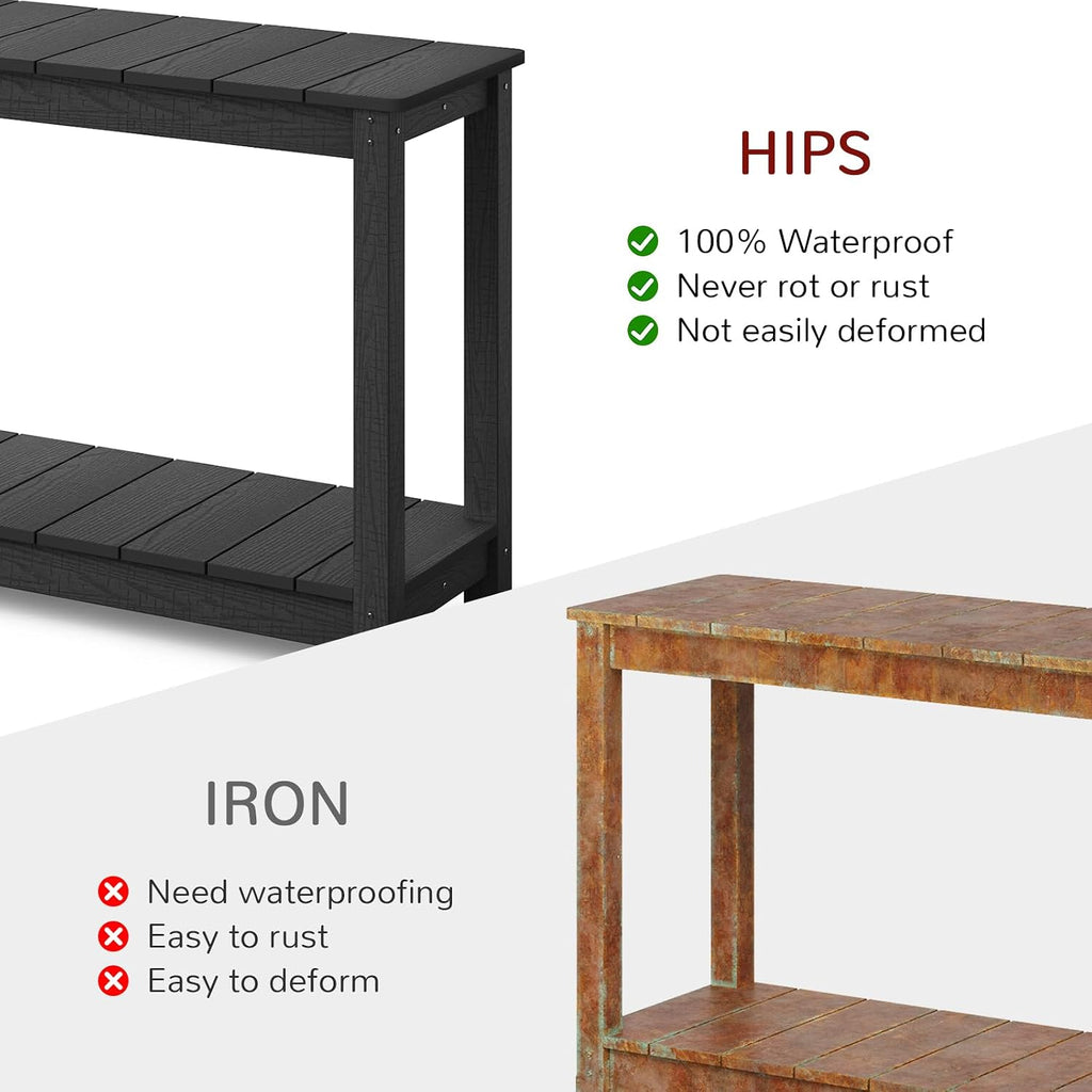 Stoog Outdoor Console Table, All-Weather 2-Tier Patio Console Table with Adjustable Feet, Low Maintenance, for Backyard, Garden, Entryway, and Deck, Black