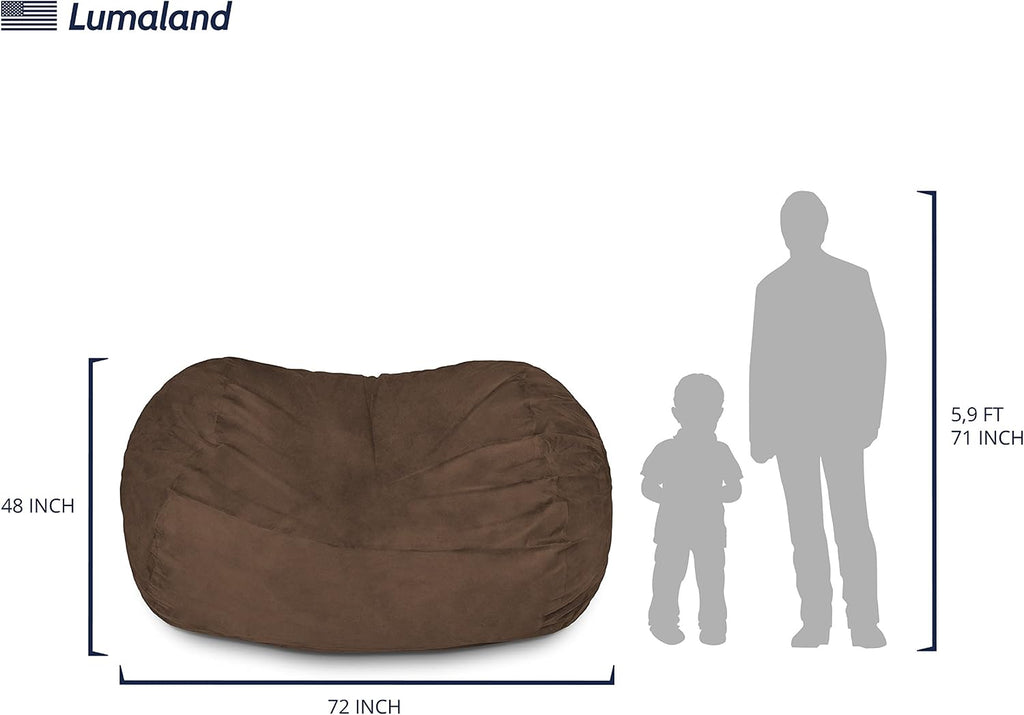 Lumaland Luxurious Giant 6ft Bean Bag Chair with Microsuede Cover - Ultra Soft, Foam Filling, Washable XL Bean Bag Sofa for Kids, Teenagers, Adults - Sack Chair for Dorm, Family Room - Brown