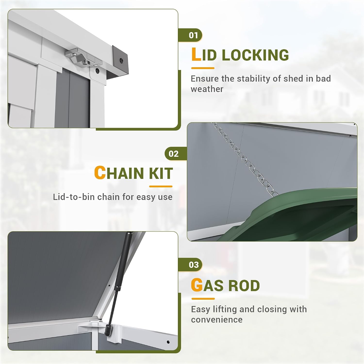 Storage Shed Outdoor Plastic Garden Shed Tool Resin Shed with Floor Waterproof Horizontal Storage Deck Box Outside Storage Container with Lockable Door for Patio（Light Grey）