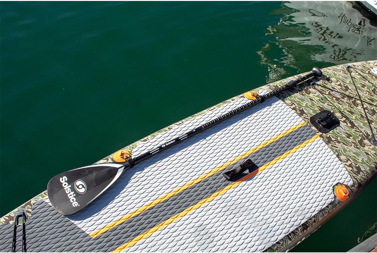 Solstice Drifter Inflatable Stand Up Paddle Board Kit | Yak Attack Accessory Mount | 11'6 x 34'' x 6'' | 350 Pound Capacity | Included Paddle Straps | Military Grade Materials, Green Camo (36116)