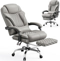 DurayLoly Big and Tall Office Chair 400lbs - Executive Ergonomic Desk Chair with Footrest, High Back Reclining Leather Chair with Lumbar Support for Home Office,Light Grey