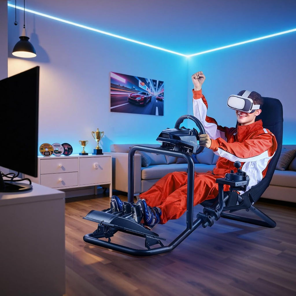 VEVOR Racing Wheel Stand, Heavy-Duty Integrated Simulator Cockpit Steering Stand, Fit Logitech G25,G27,G29,G920,G923, Thrustmaster T300RS,TX F458,T500RS,T3PA-PRO (F1/GT) and CSR Pedals, Black