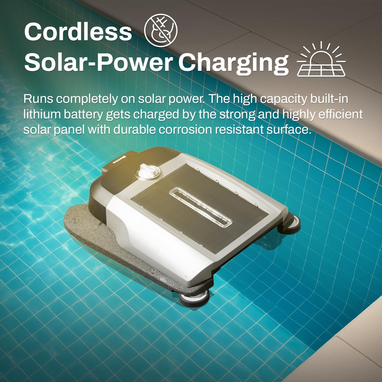 Betta Flex Solar-Powered Robotic Pool Skimmer – Cordless with Dual Cleaning Modes, Soft-Touch Pool Protection. Compatible with Infinity Edge, In-Ground & Above-Ground Pools (Grey)
