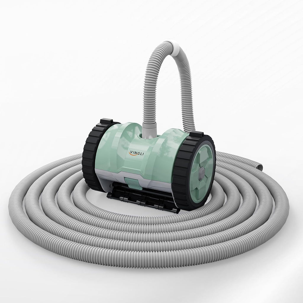 (2025 Upgrade) VINGLI Pool Vacuum Cleaner, Suction Side Wall-Climbing Sweeper for Ground&Inground Pools, Automatic Pool Vacuum with 39.6ft Tangle-Free Hose (Mint Green&Gray)
