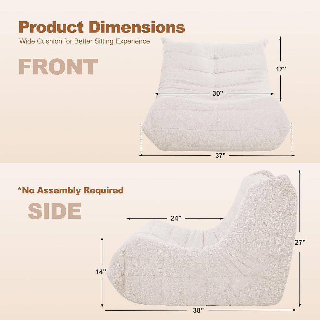 Bean Bag Chair Big Sofa Beanbag Chair for Adults Fireside Chair Bean Bag Lounger with Memory Foam Filled for Home,Apartment or Gaming Venue(White Teddy)