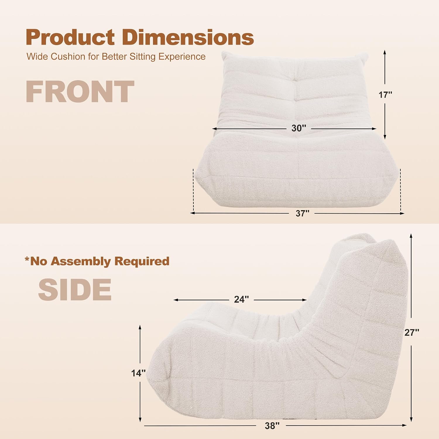 Bean Bag Chair Big Sofa Beanbag Chair for Adults Fireside Chair Bean Bag Lounger with Memory Foam Filled for Home,Apartment or Gaming Venue(White Teddy)